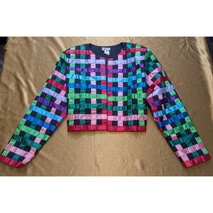 Vintage Tachi Castillo Mexico Ribbon Weave Cropped Jacket M Multicolor 80s